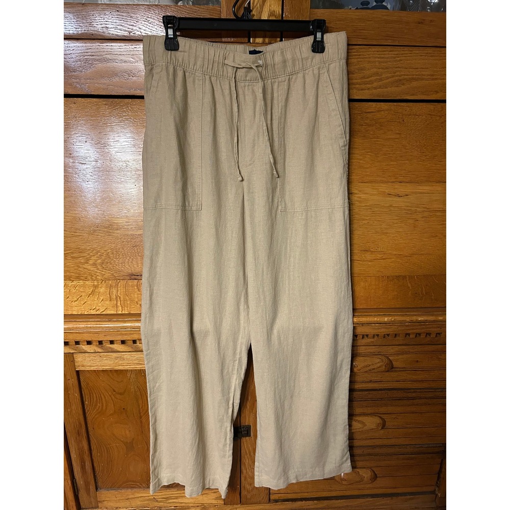 Gap Coastal Boho Chic Tan Beige Linen Rayon Blend Wide Leg Drawstring Pants M